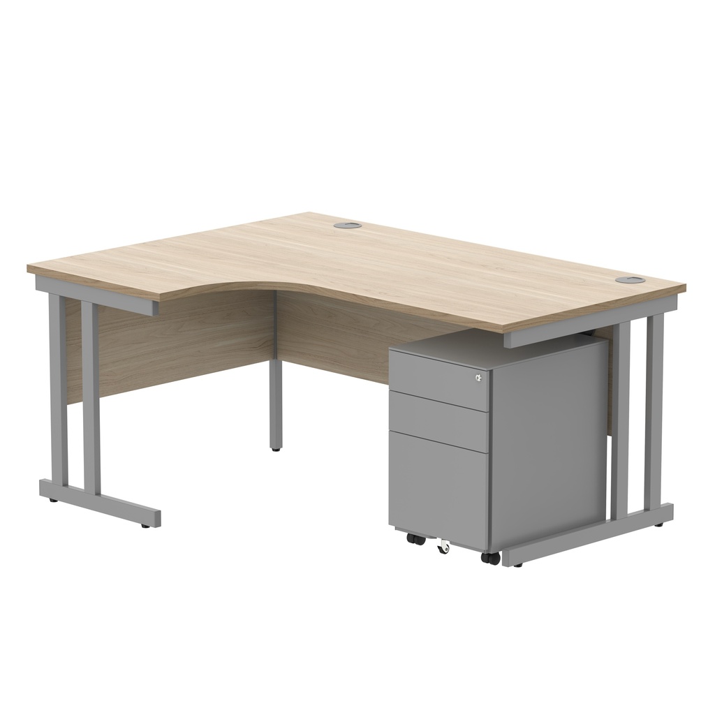 Double Upright Left Hand Radial Desk + Under Desk Steel Pedestal 3 Drawers (FSC) | 1600X1200 | Canadian Oak/Silver