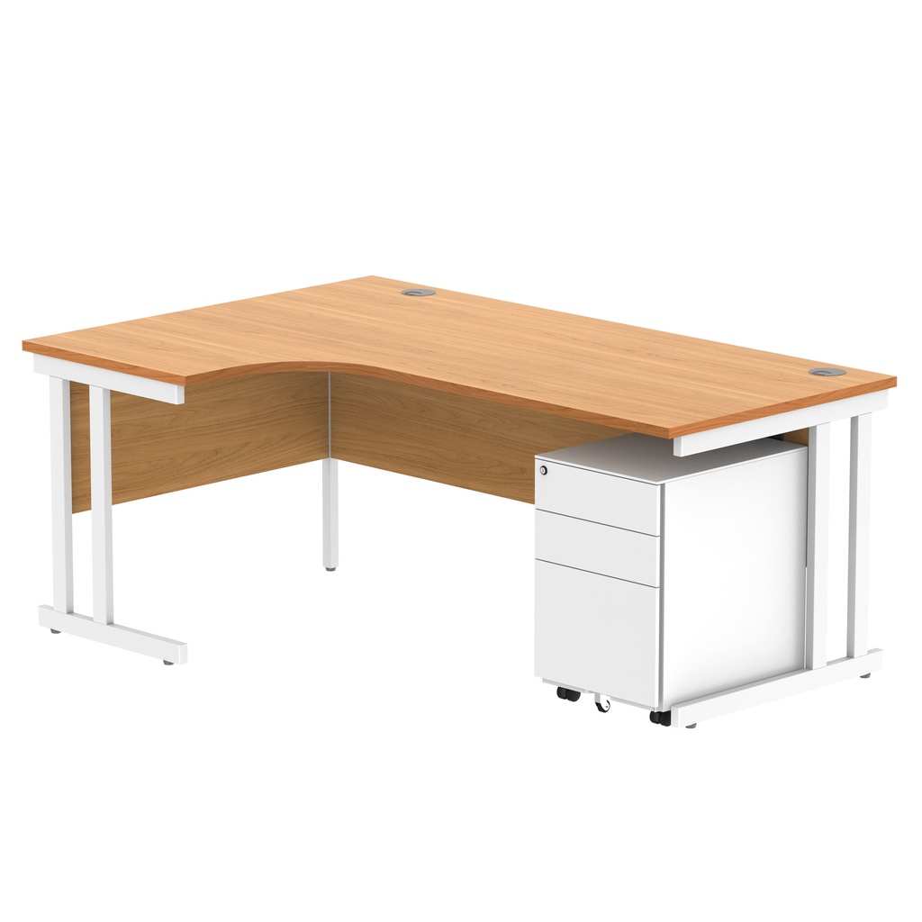 Double Upright Left Hand Radial Desk + Under Desk Steel Pedestal 3 Drawers (FSC) | 1800X1200 | Norwegian Beech/White