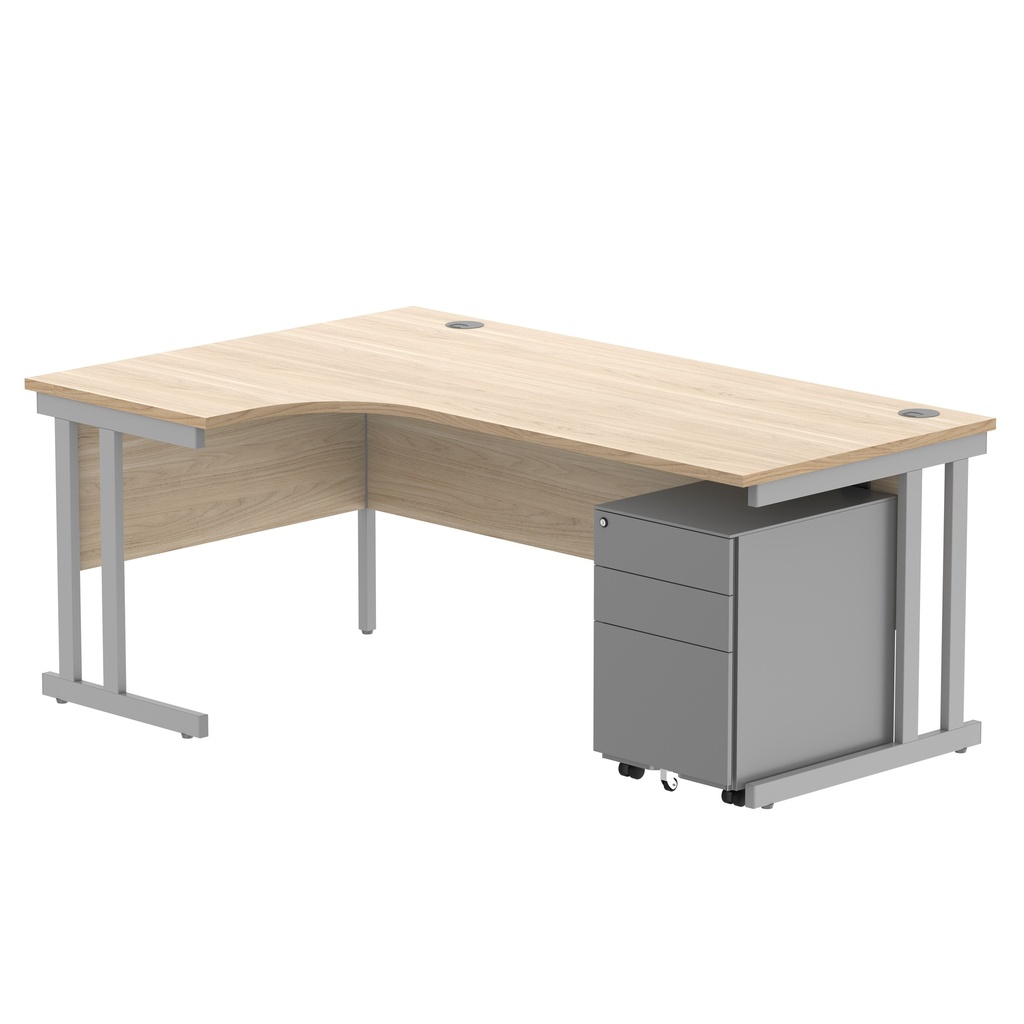 Double Upright Left Hand Radial Desk + Under Desk Steel Pedestal 3 Drawers (FSC) | 1800X1200 | Canadian Oak/Silver