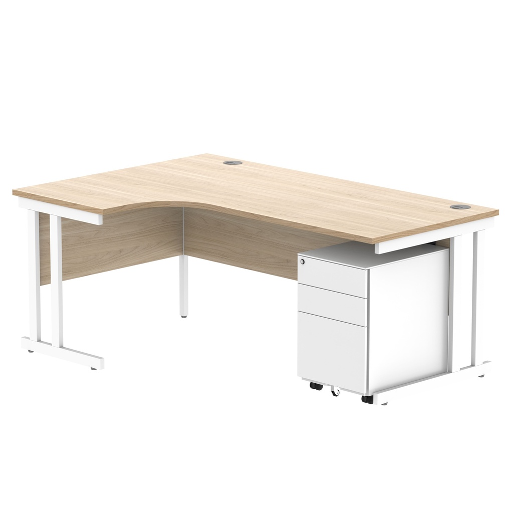 Double Upright Left Hand Radial Desk + Under Desk Steel Pedestal 3 Drawers (FSC) | 1800X1200 | Canadian Oak/White