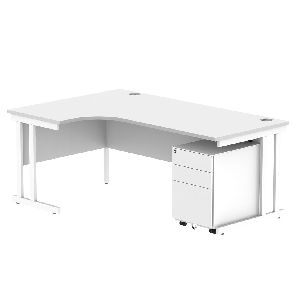 Double Upright Left Hand Radial Desk + Under Desk Steel Pedestal 3 Drawers (FSC) | 1800X1200 | Arctic White/White