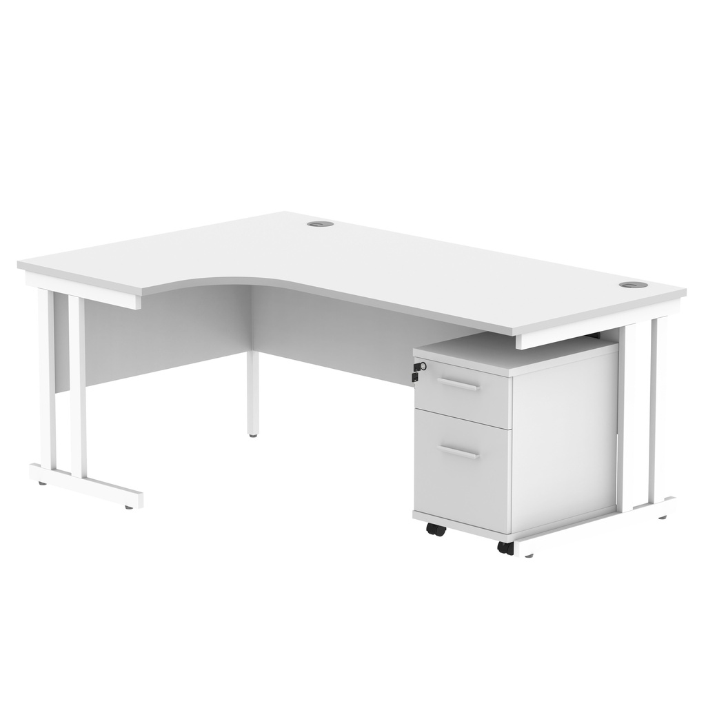 Double Upright Left Hand Radial Desk + 2 Drawer Mobile Under Desk Pedestal (FSC) | 1800X1200 | Arctic White/White