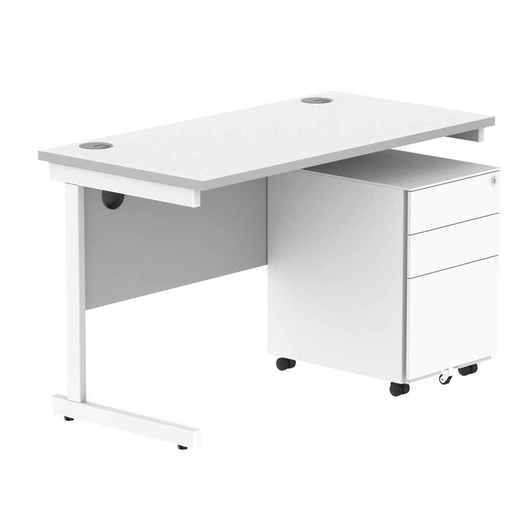 CORE Single Upright Rectangular Desk + Under Desk Steel Pedestal 3 Drawers (FSC) | 1200 X 600 | Arctic White/White