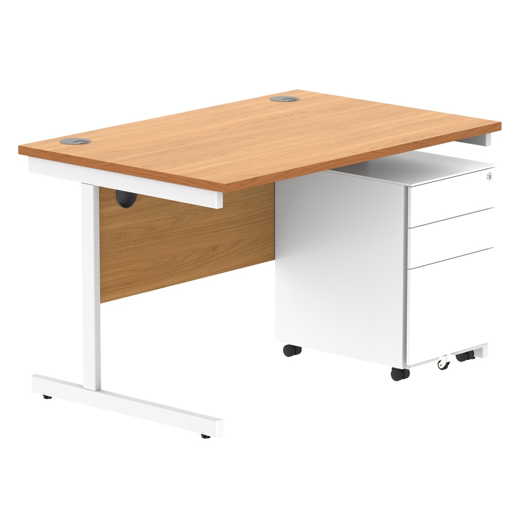 CORE Single Upright Rectangular Desk + Under Desk Steel Pedestal 3 Drawers (FSC) | 1200 X 800 | Norwegian Beech/White