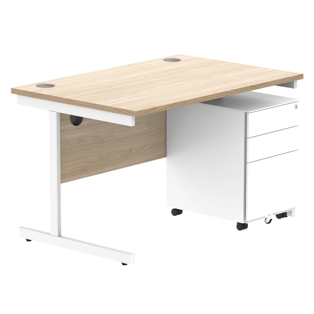 CORE Single Upright Rectangular Desk + Under Desk Steel Pedestal 3 Drawers (FSC) | 1200 X 800 | Canadian Oak/White