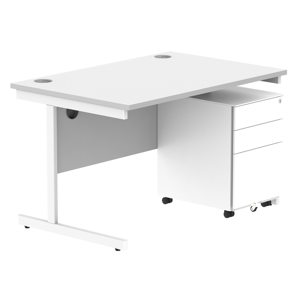 CORE Single Upright Rectangular Desk + Under Desk Steel Pedestal 3 Drawers (FSC) | 1200 X 800 | Arctic White/White