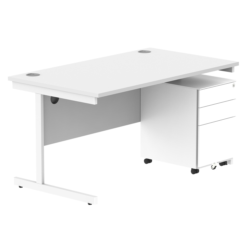 CORE Single Upright Rectangular Desk + Under Desk Steel Pedestal 3 Drawers (FSC) | 1400 X 800 | Arctic White/White