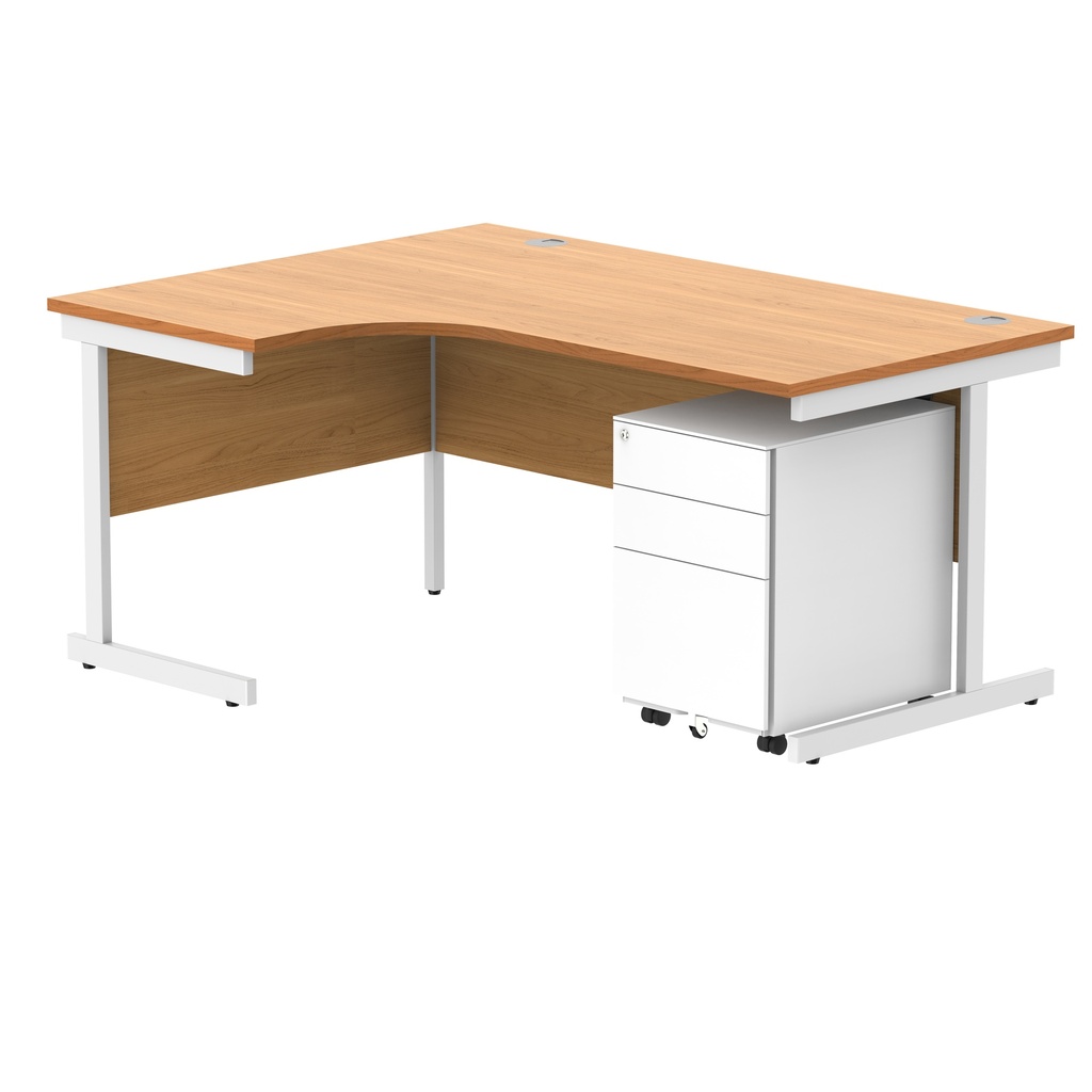 CORE Single Upright Left Hand Radial Desk + Under Desk Steel Pedestal 3 Drawers (FSC) | 1600 X 1200 | Norwegian Beech/White