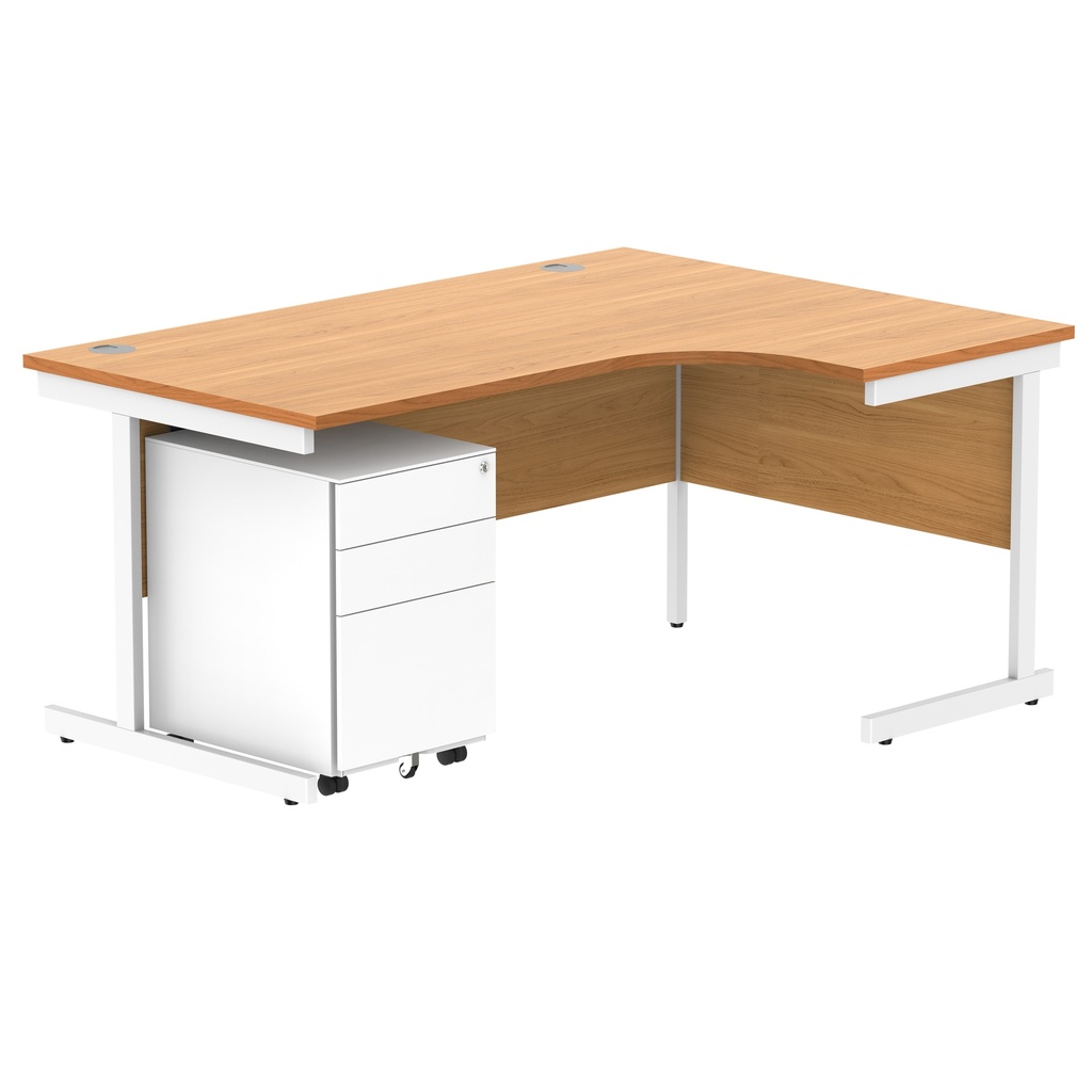 CORE Single Upright Right Hand Radial Desk + Under Desk Steel Pedestal 3 Drawers (FSC) | 1600 X 1200 | Norwegian Beech/White